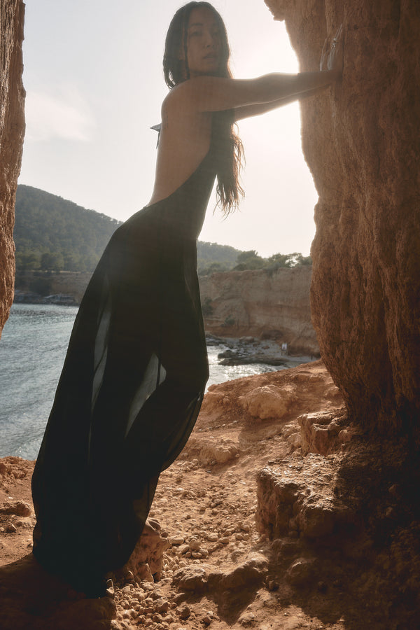 Long Joy Dress in Black Mousseline