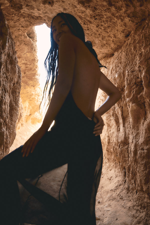 Long Joy Dress in Black Mousseline