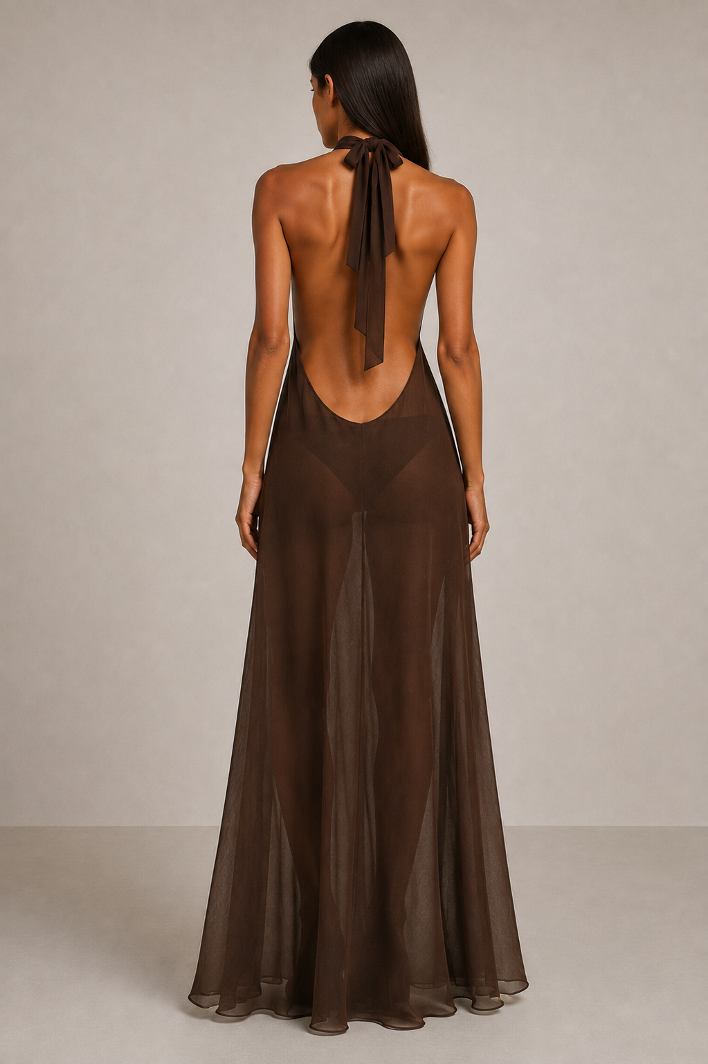 Long Joy Dress in Brown Mousseline