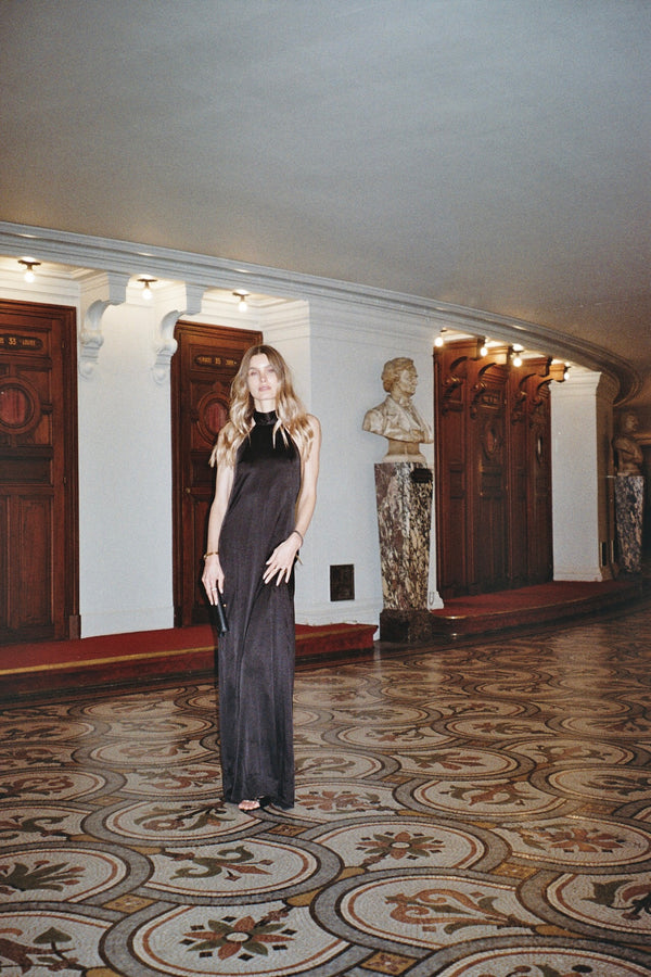 Long Joy Dress in Black Satin
