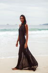 Long black dress in black mousseline— handmade couture dress by The Ethiquette Paris