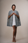 Atlantis cape tweed— upcycled luxury cape handmade in Paris by The Ethiquette
