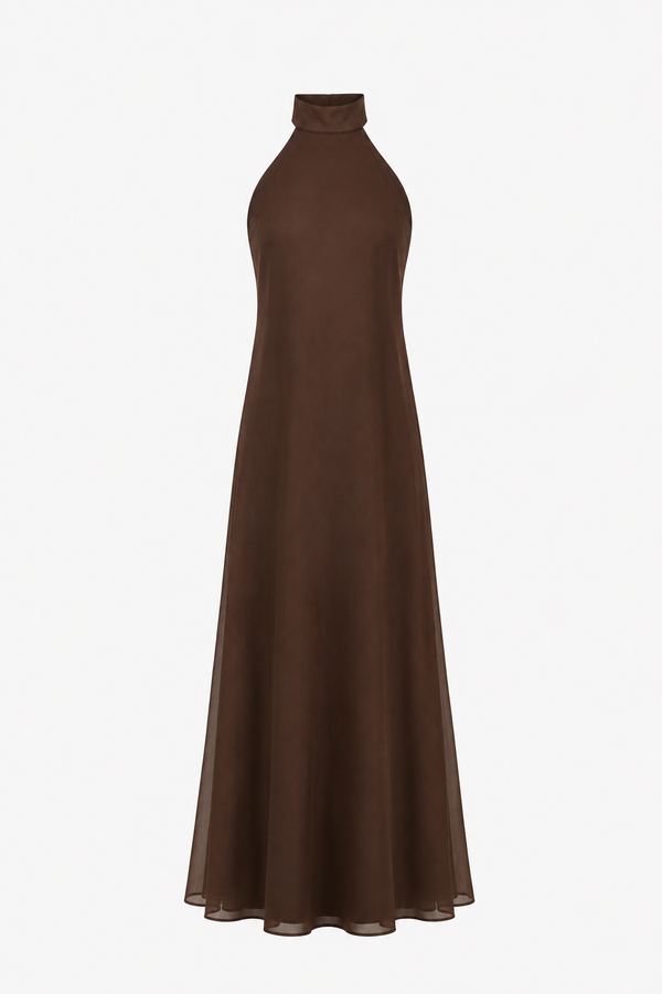 Long Joy Dress in Brown Mousseline
