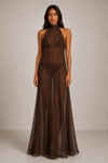 Long Joy Dress in Brown Mousseline