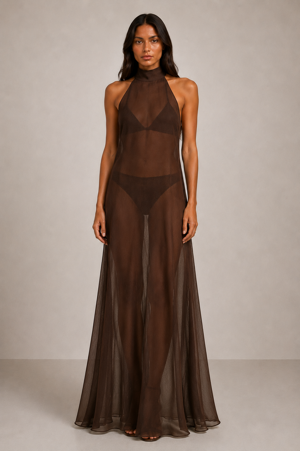 Long Joy Dress in Brown Mousseline