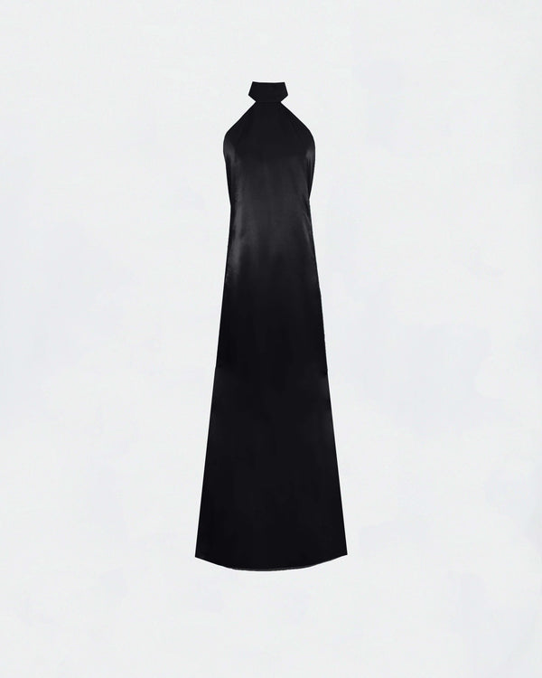 Long Joy Dress in Black Satin
