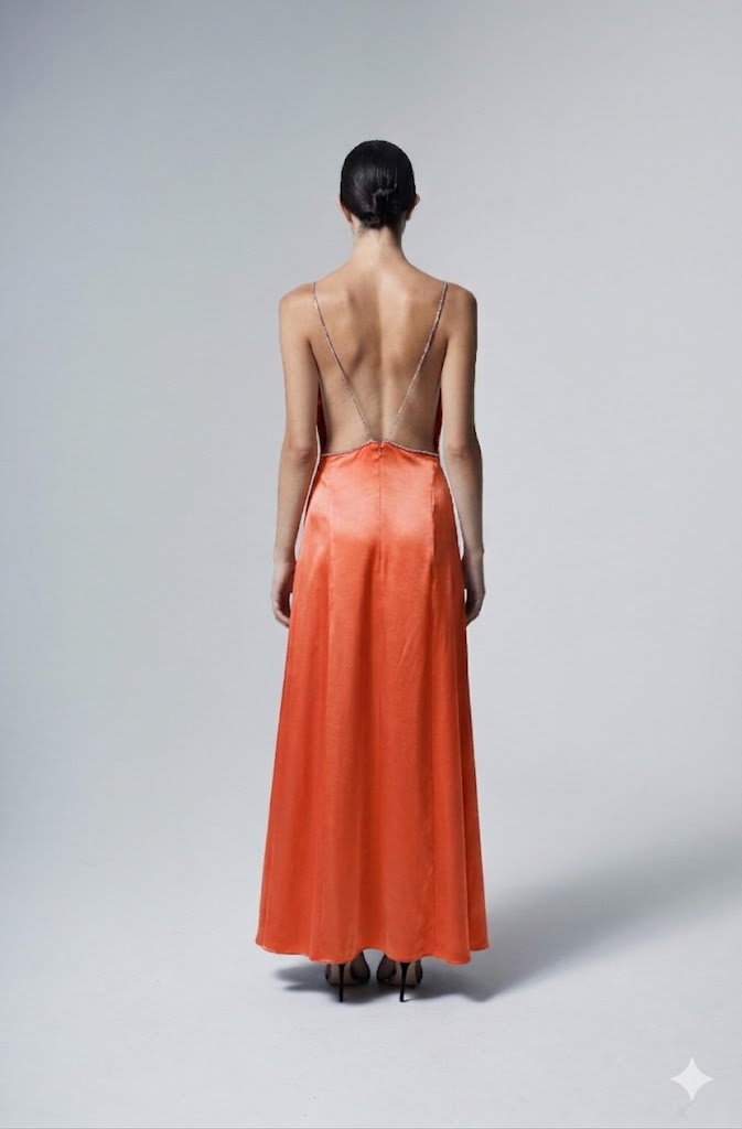 Jenna long dress in corail silk— handmade couture dress by The Ethiquette Paris