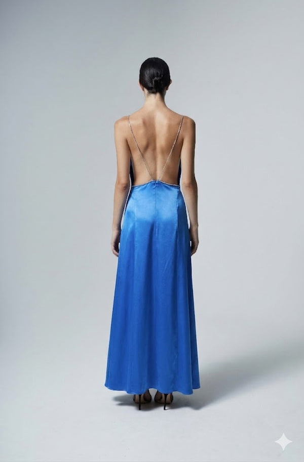 Jenna long dress in baby blue silk— handmade couture dress by The Ethiquette Paris